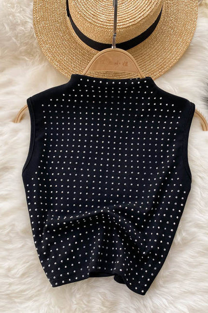 Summer Crop Top Vest Sexy Slit Diamond 2 Piece Two Piece Skirt Sets Women Outfits