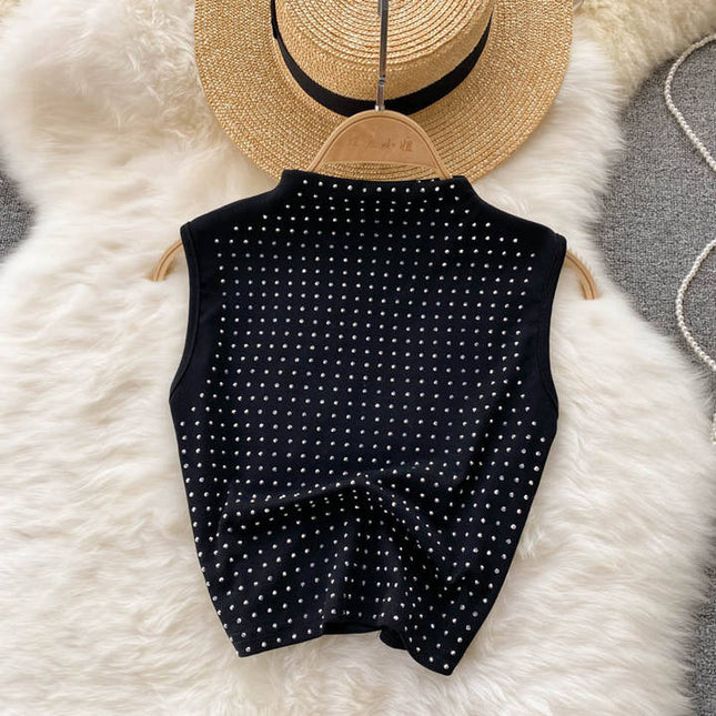 Summer Crop Top Vest Sexy Slit Diamond 2 Piece Two Piece Skirt Sets Women Outfits
