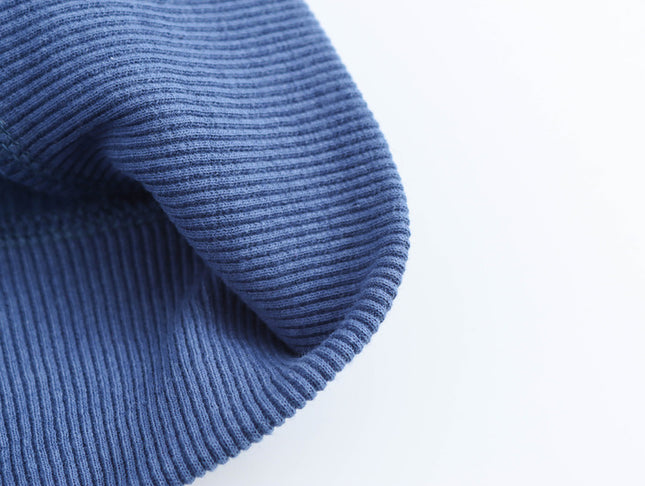 Stand Collar Blue Color Front Letter Print Long Sleeve Casual Fashion Sweatshirt for Women