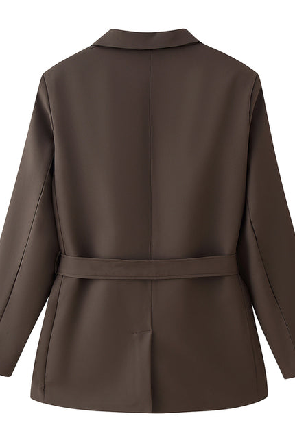 Notched Collar Brown Color Long Sleeve Sashes Hot Sale Casual Fashion blazer Jacket for Women