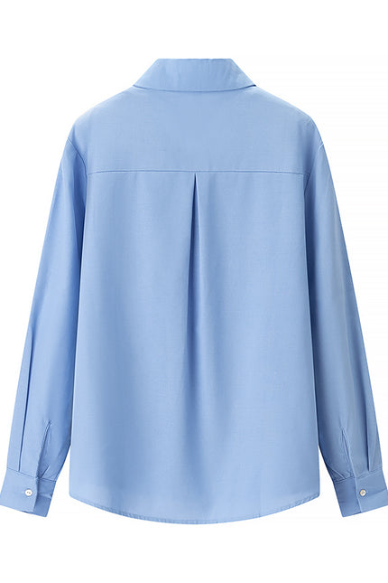 3 Colorway Turn Down Collar Long Sleeve Buttons up Solid Color Casual Fashion Tops Blouse for Women