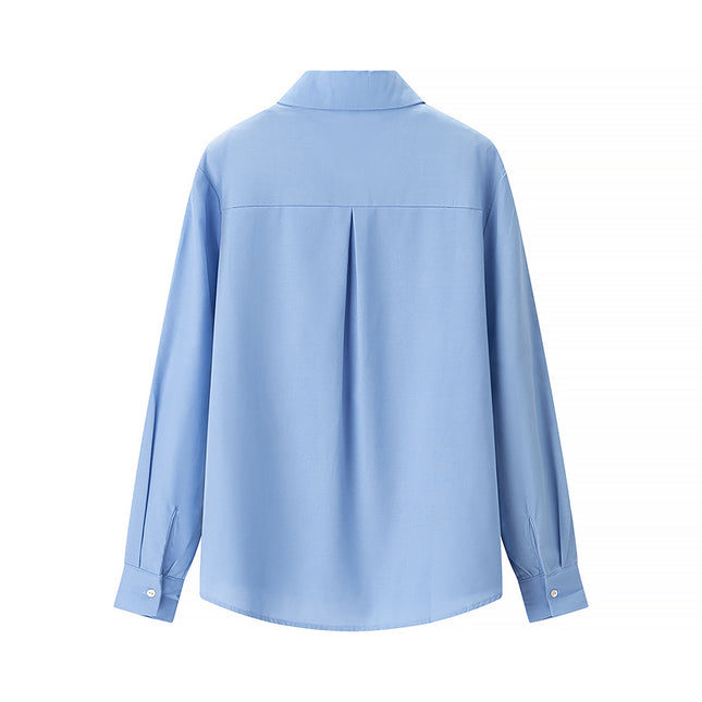 3 Colorway Turn Down Collar Long Sleeve Buttons up Solid Color Casual Fashion Tops Blouse for Women