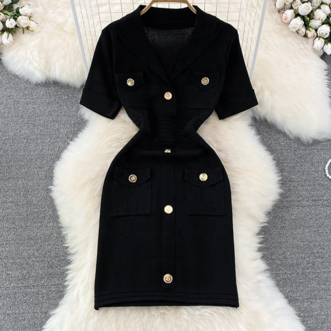 French Temperament Knitted Dress Fall New Stretchy Slim Bodycon Dress