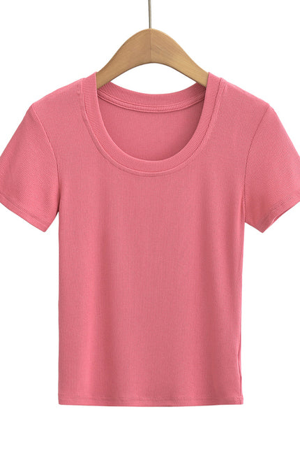 5 Colorway Crew Neck Short Sleeve Solid Color Knitted Casual Fashion Women's T-shirt