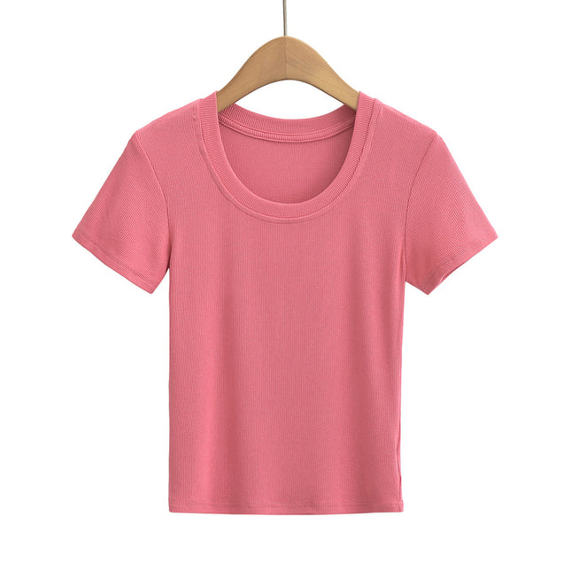 5 Colorway Crew Neck Short Sleeve Solid Color Knitted Casual Fashion Women's T-shirt