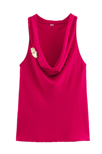 Drop Collar Rose Color Sleeveless Casual Fashion Women's tank Tops