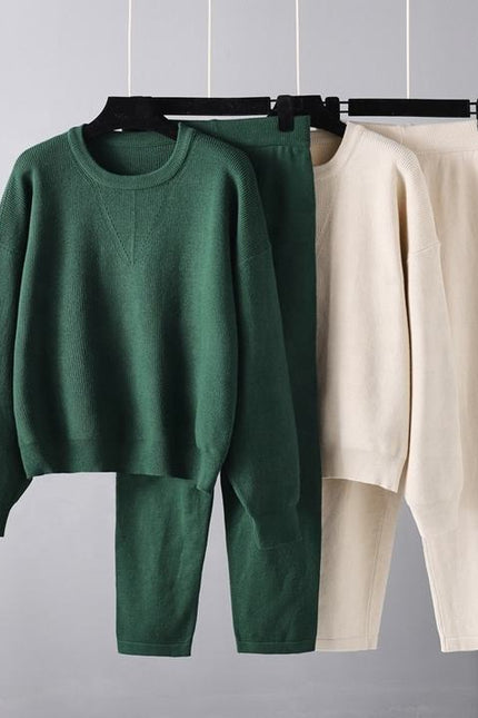 Autumn and Winter Ladies' Casual Set New Loose Sweater Two Piece Pants Set Solid Color Knitting Set Female Fashion