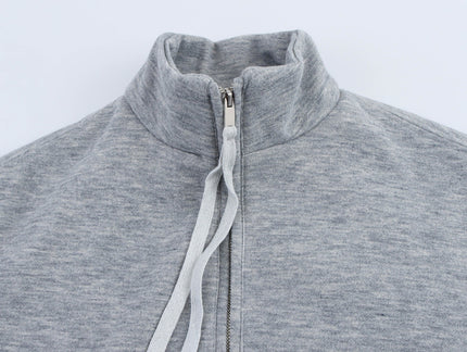 Turtleneck Collar Zipper Fly Long Sleeve Gray Color Casual Fashion Jacket for Women