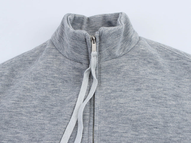 Turtleneck Collar Zipper Fly Long Sleeve Gray Color Casual Fashion Jacket for Women