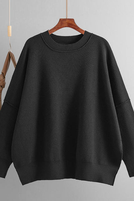 High Street Black Women Crew Neck Oversized Loose Plain Sweater Drop Shoulder Sweatshirts