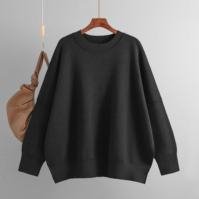High Street Black Women Crew Neck Oversized Loose Plain Sweater Drop Shoulder Sweatshirts