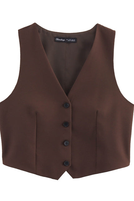 V Neck Buttons up Brown Color Hot Sale Casual Fashion Vest Waistcoat for Women