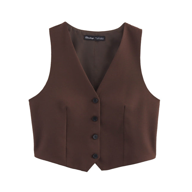 V Neck Buttons up Brown Color Hot Sale Casual Fashion Vest Waistcoat for Women