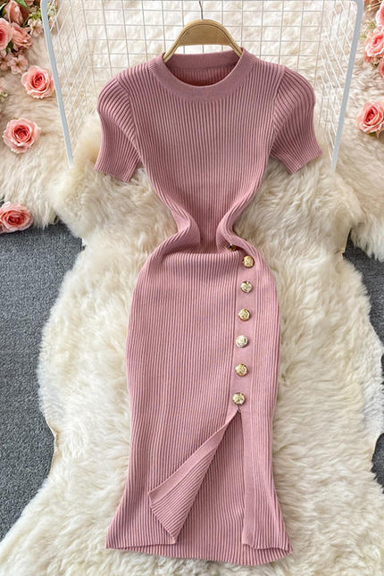 New Arrival Wholesale Spring Fall Short Sleeves Korean Kpop Knitted Casual Sweater Dresses Supplier Women Winter
