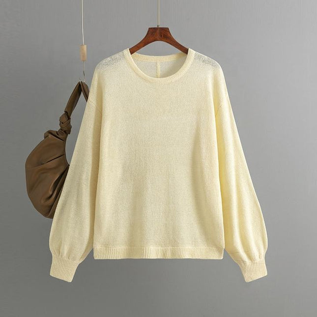 Crew Neck Long Sleeve Solid Color Casual Fashion Women Pullover Shirt Sweater
