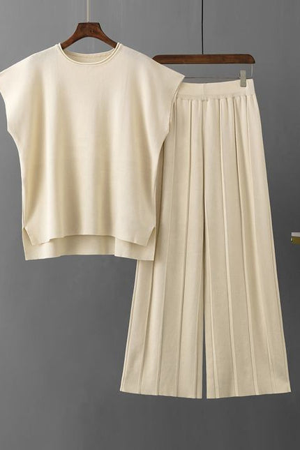 Casual Suit Women's Summer New Solid Color Sleeveless Vest Knit Wide Leg Trouser Suit