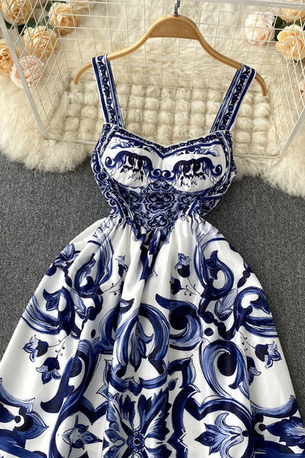 Sleeveless Print A-line Dress Summer Simple High Waist Maxi Dress Ladies Elegant Dresses Clothes Women Wholesale