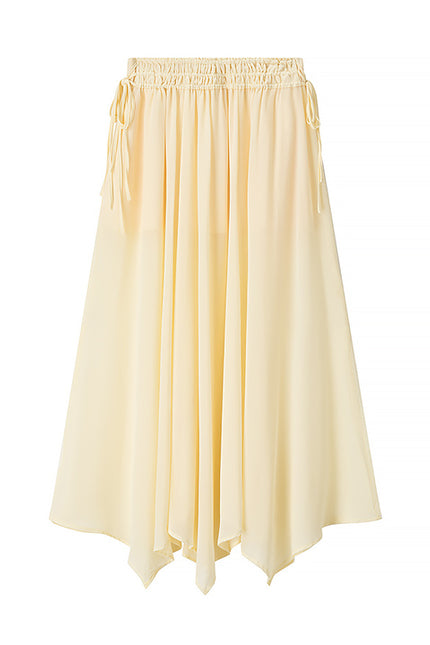 Crew Neck Front Ruffle Long Sleeve Blouse Yellow Color Long Skirt Causal Fashion Women 2 Piece Set