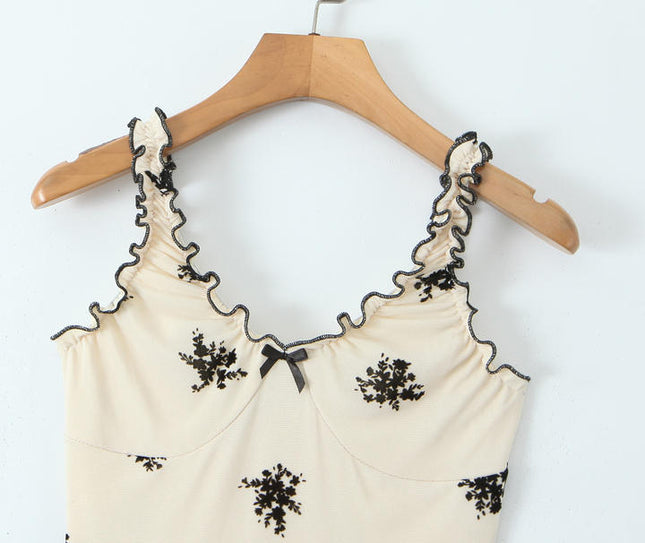 Shoulder Strap Floral Print Beige Color Casual Fashion Midi slip Dress for Women