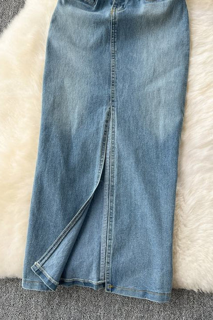 Sleeveless Sheath Women Summer New American Tight Split Denim Dresses