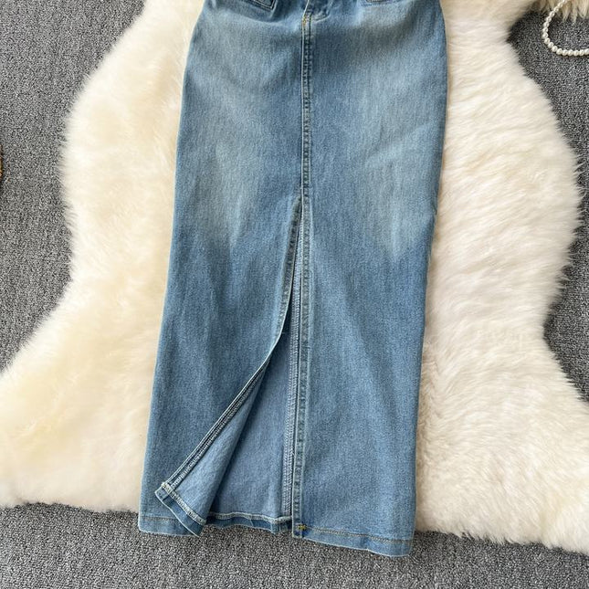 Sleeveless Sheath Women Summer New American Tight Split Denim Dresses