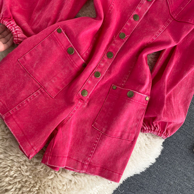 Casual Denim Short Jumpsuits Autumn High Waist Vintage Jump Suits Ladies Retro Overalls One Piece Wholesale