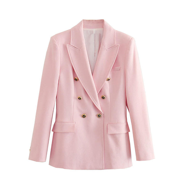 6 Colorway Solid Color Double Breasted Long Sleeve Casual Elegant blazer Jacket for Women