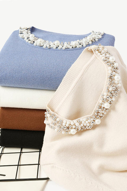 Wholesale New Autumn Winter Beaded Pullover Sweater Women's Round Neck Long-sleeved Sweater Loose Thin Sweater