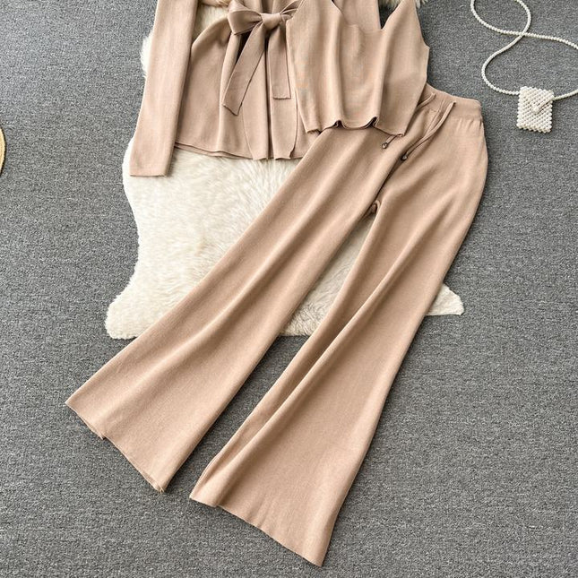 Autumn Winter New Loose Casual Fashion Suit Female Knitted Cardigan Jacket Undershirt Pants Three Piece Set