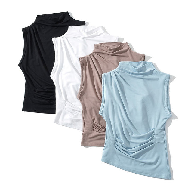4 Colorway Turtleneck Collar Solid Color Sleeveless Casual Fashion Women's tank Top