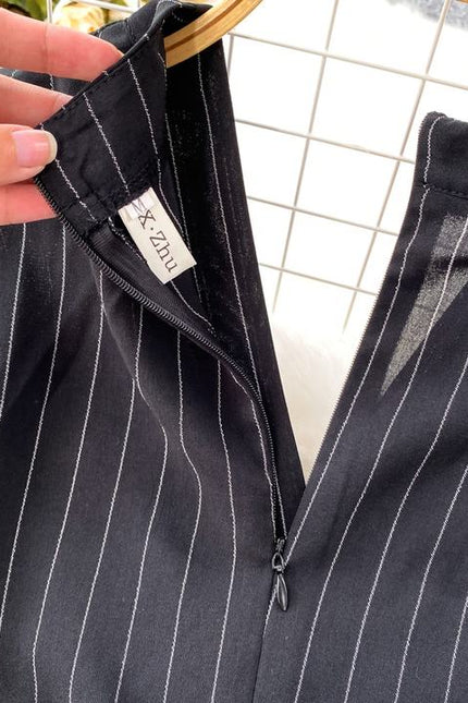 Summer Casual V-neck Jumpsuit High Waist Striped Long Jumpsuit Women