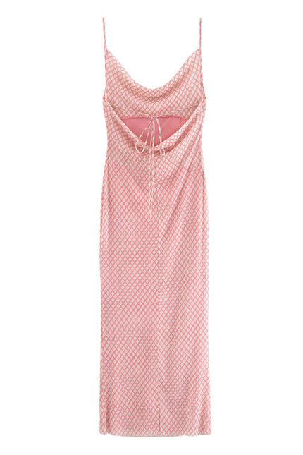 Back Hollow Out pink Color Spaghetti Strap Casual Fashion Summer Long slip Dress for Women