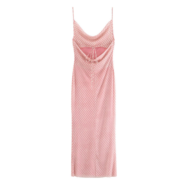 Back Hollow Out pink Color Spaghetti Strap Casual Fashion Summer Long slip Dress for Women