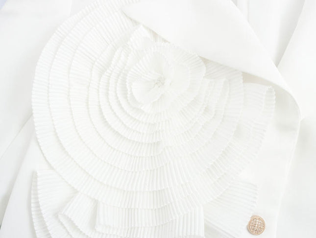 White Color Single Breasted Long Sleeve Front Flower Casual Fashion blazer Jacket for Women