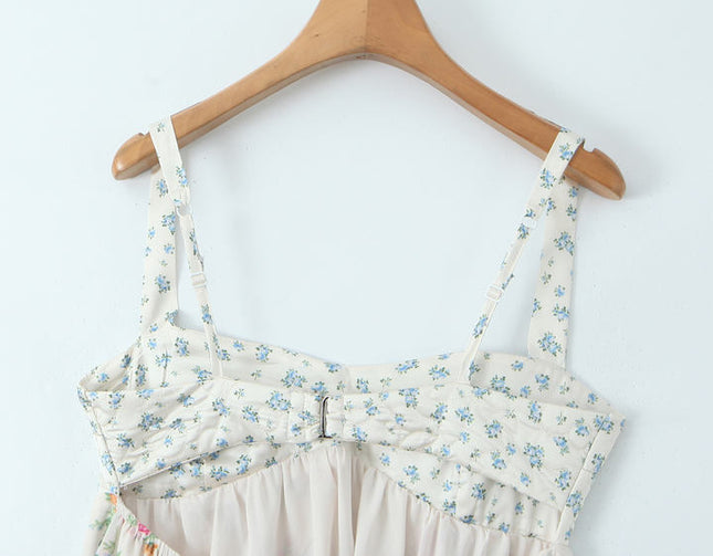 Patchwork Design Multi Color Floral Print Shoulder Strap Hot Sale Casual Fashion Mini slip Dress for Ladies
