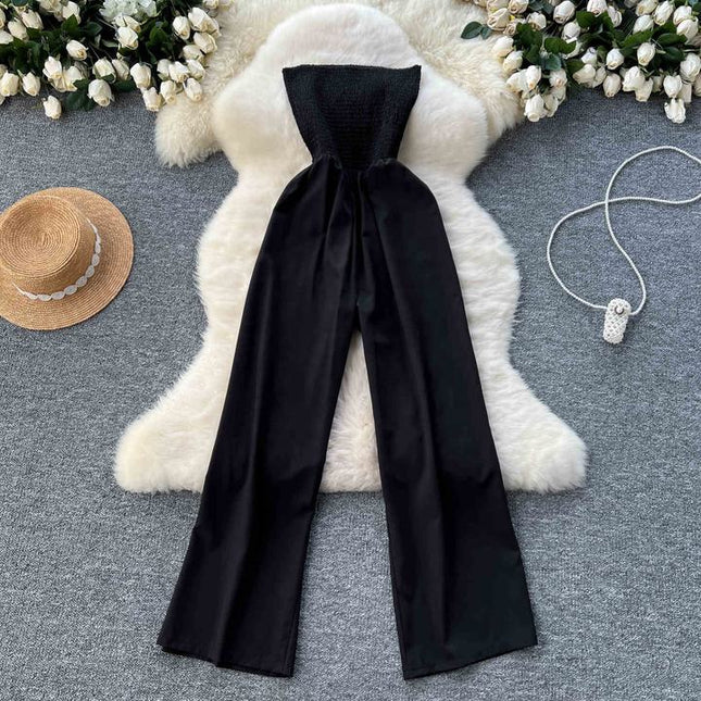 Women Vacation Sexy Strapless One Shoulder Sleeveless Jumpsuit