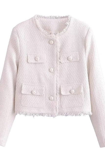 Wholesale Autumn New Women's Solid Color Round Collar Pocket Chunky Jacket Coat