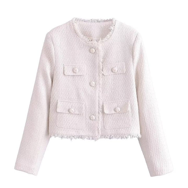 Wholesale Autumn New Women's Solid Color Round Collar Pocket Chunky Jacket Coat