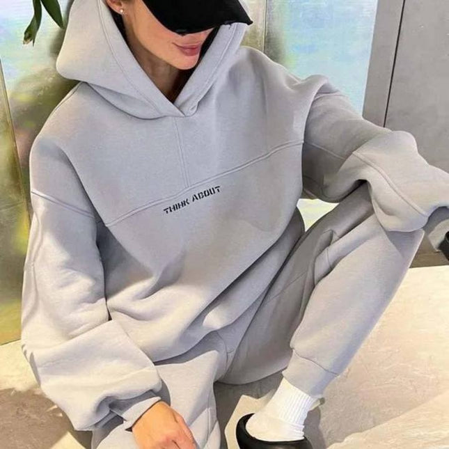 PASUXI Custom Logo Women Hoodie 2 Piece Set Winter Solid Color Hoodie Women Fitness Jogger Women Two Piece Set