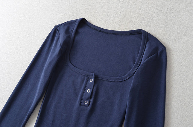 6 Colorway Solid Color square Collar Long Sleeve Casual Fashion Women t Shirt