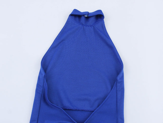 2 Colorway Sleeveless Solid Color Back Hollow Out Casual Fashion Long Halter Dress for Women