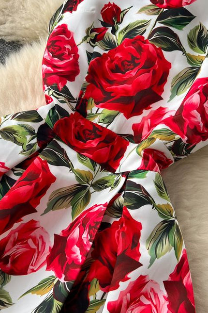 Estilo retro vestido estampado para mulheres no verão com uma cintura plissada a linha em torno do pescoço saia sem mangas