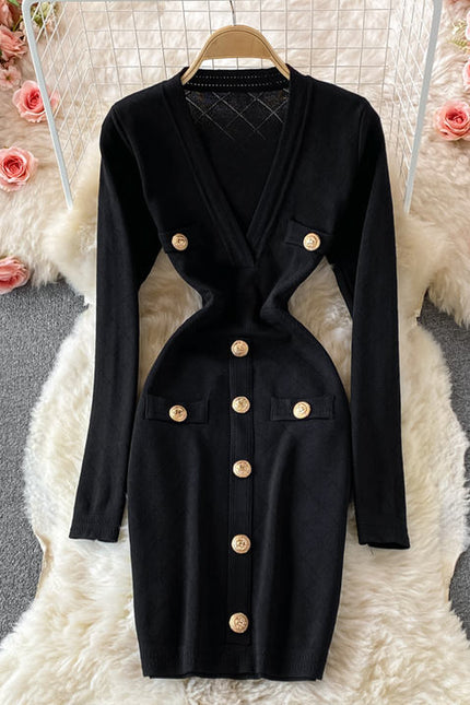 Wholesale Autumn and Winter V Neck Bodycon Elegant Jersey Casual Dresses for Women