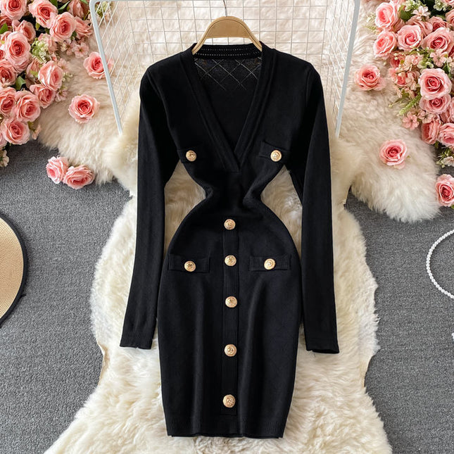 Wholesale Autumn and Winter V Neck Bodycon Elegant Jersey Casual Dresses for Women
