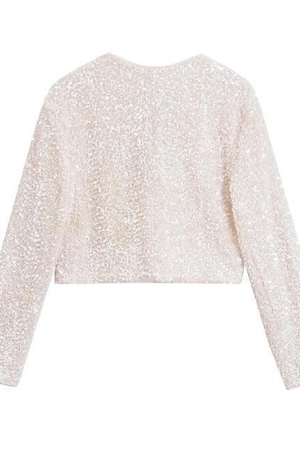 2 Colorway Solid Color Front Bow Tie Crew Neck Long Sleeve Sequin Casual Fashion Women's Jacket