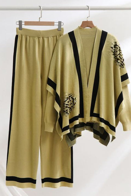 Fashion Knitting Muslim Women Shawl Three Pieces Sets Muslim Clothing