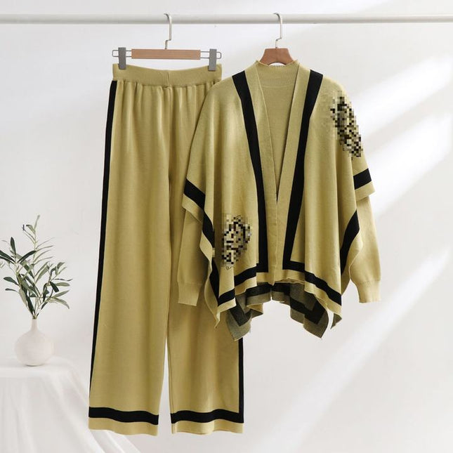 Fashion Knitting Muslim Women Shawl Three Pieces Sets Muslim Clothing