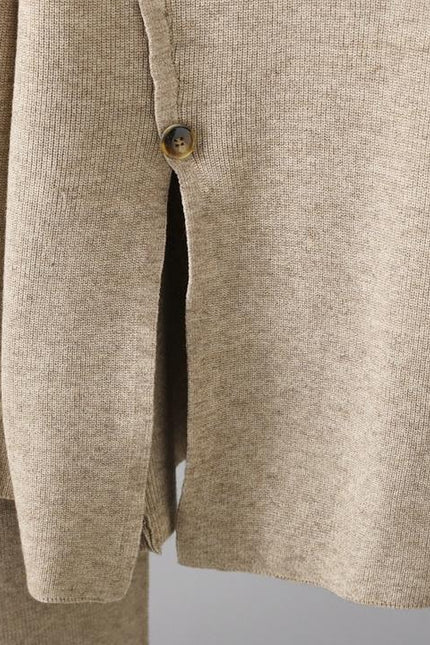 Design Sense Niche Stand Neck Split Knit Turtleneck Women's Winter Thermal Age Reduction Casual Wide Leg Pants Two Pieces