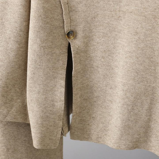 Design Sense Niche Stand Neck Split Knit Turtleneck Women's Winter Thermal Age Reduction Casual Wide Leg Pants Two Pieces