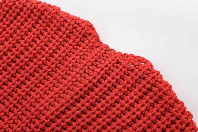 Crew Neck Red Color Buttons up Front Pockets Eyelet Casual Fashion Sweater Vest for Women
